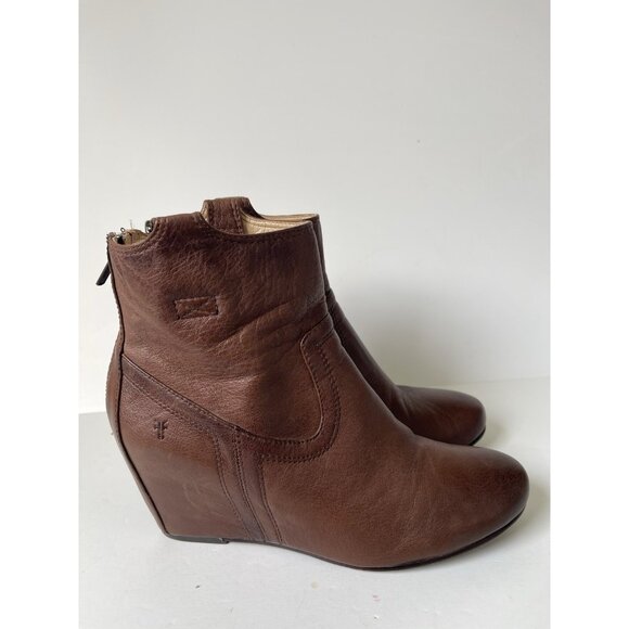 Frye Carson Wedge Ankle Bootie Brown Leather Women’s Size 9.5M | Classic Pull-On - Picture 5 of 10